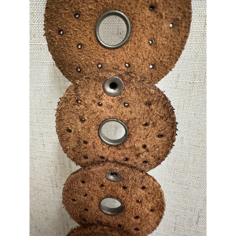 Western boho leather Disc Concho Belt Brown silver grommets SML/MED adjustable - Picture 7 of 16